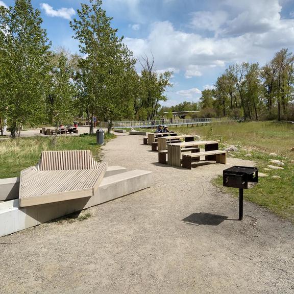 Picnic tables and charcoal grills at St Patrick's Island Park