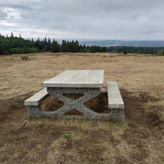 Picnic table at Head of the Mountain in Cypress Hills Provincial Park