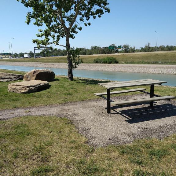 A picnic table at the Western Headworks Main Canal
