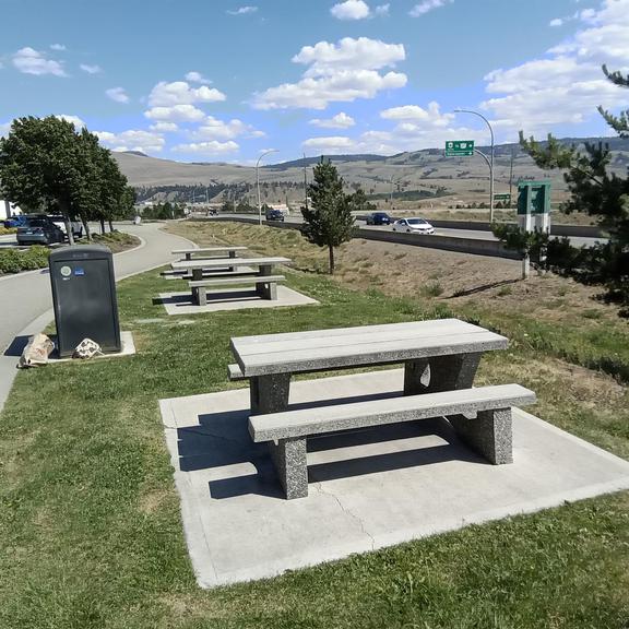 Picnic tables at Gasoline Alley in Merritt