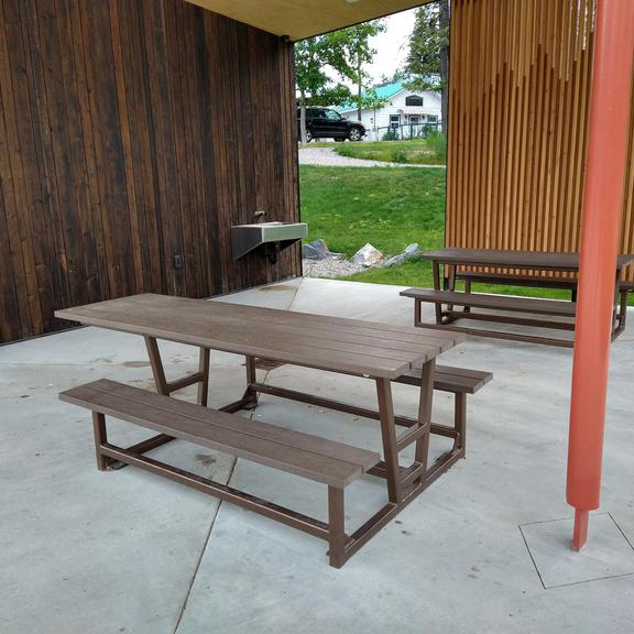 Covered picnic tables at Legend's Field