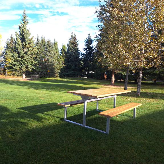 Picnic tables at Rocky Mountain House National Historic Site