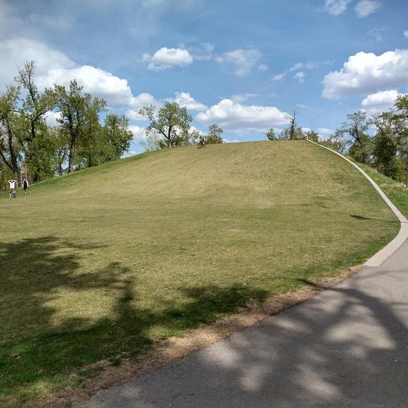 The sledding hill at St. Patrick's Island Park