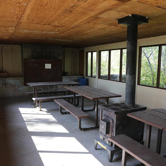 The interior of a picnic shelter at Kenosee Lake