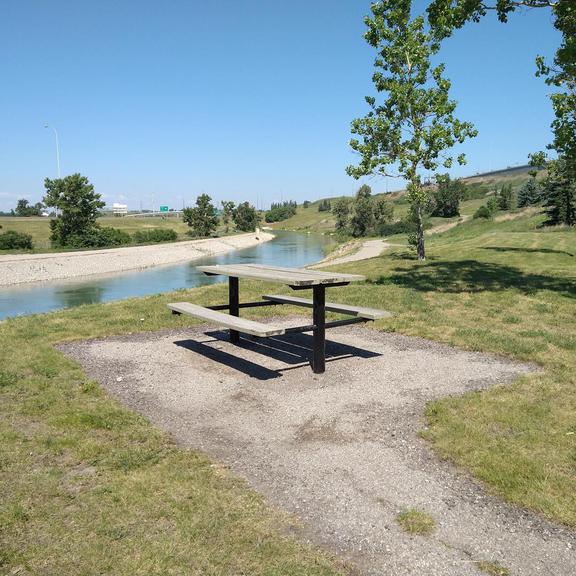 A picnic table at the Western Headworks Main Canal