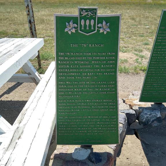 Historical marker at Piapot Rest Area on the 76 Ranch