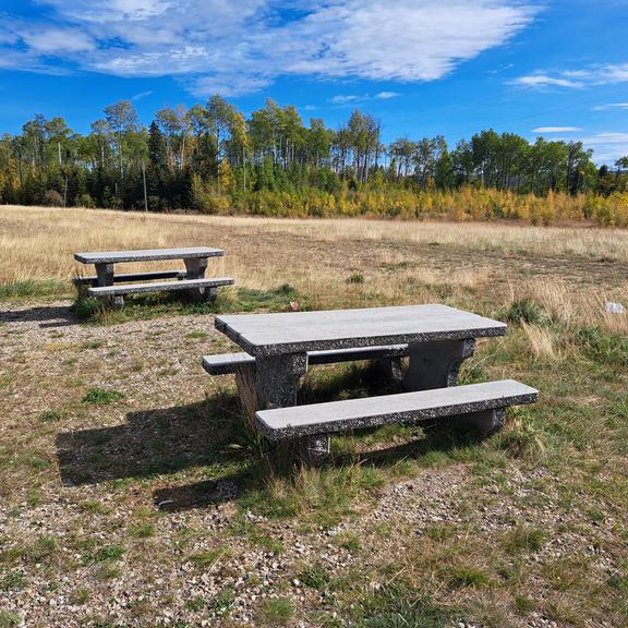 Picnic tables at the Medicine Lodge East Rest Area