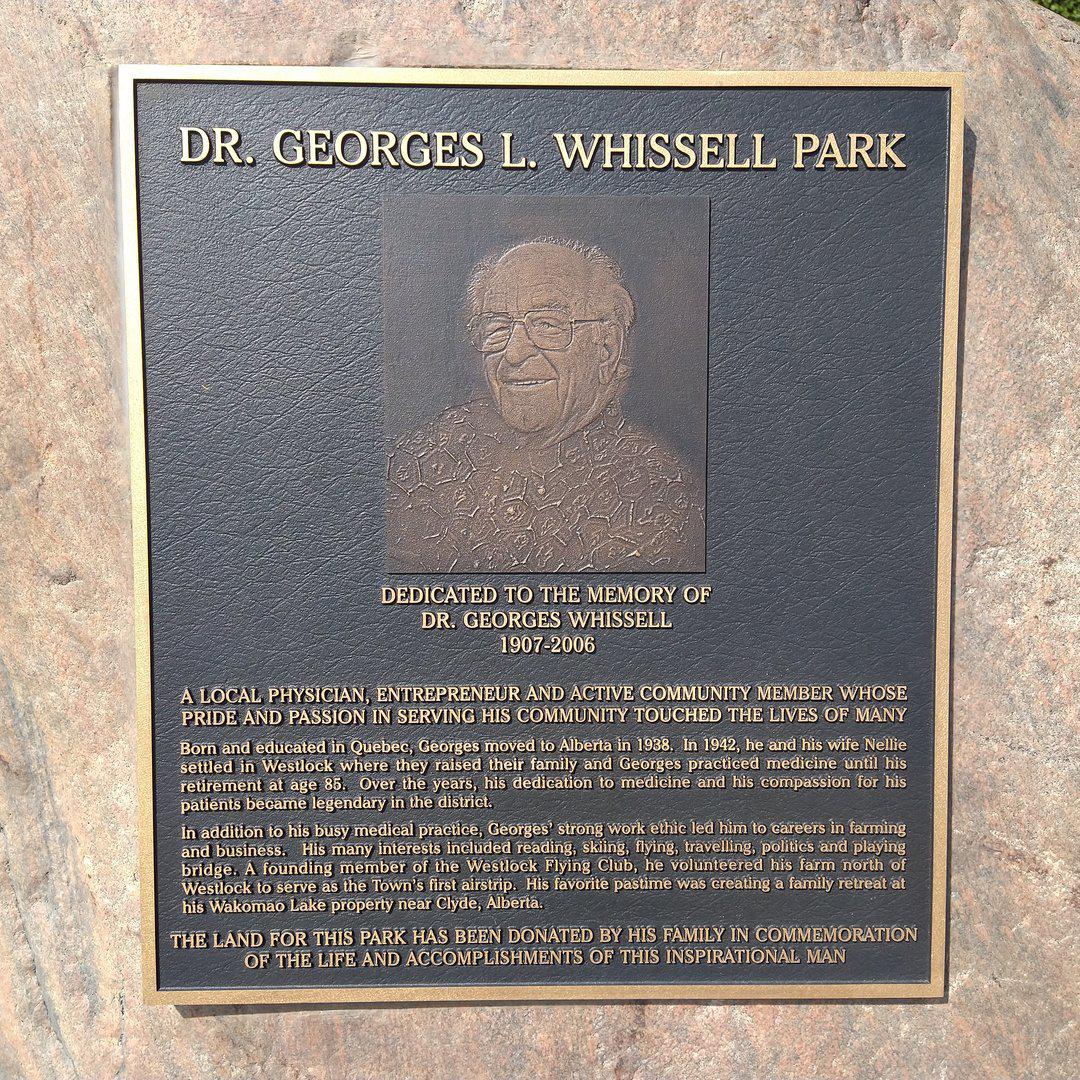 Memorial sign at Dr. Georges L Whissell Park