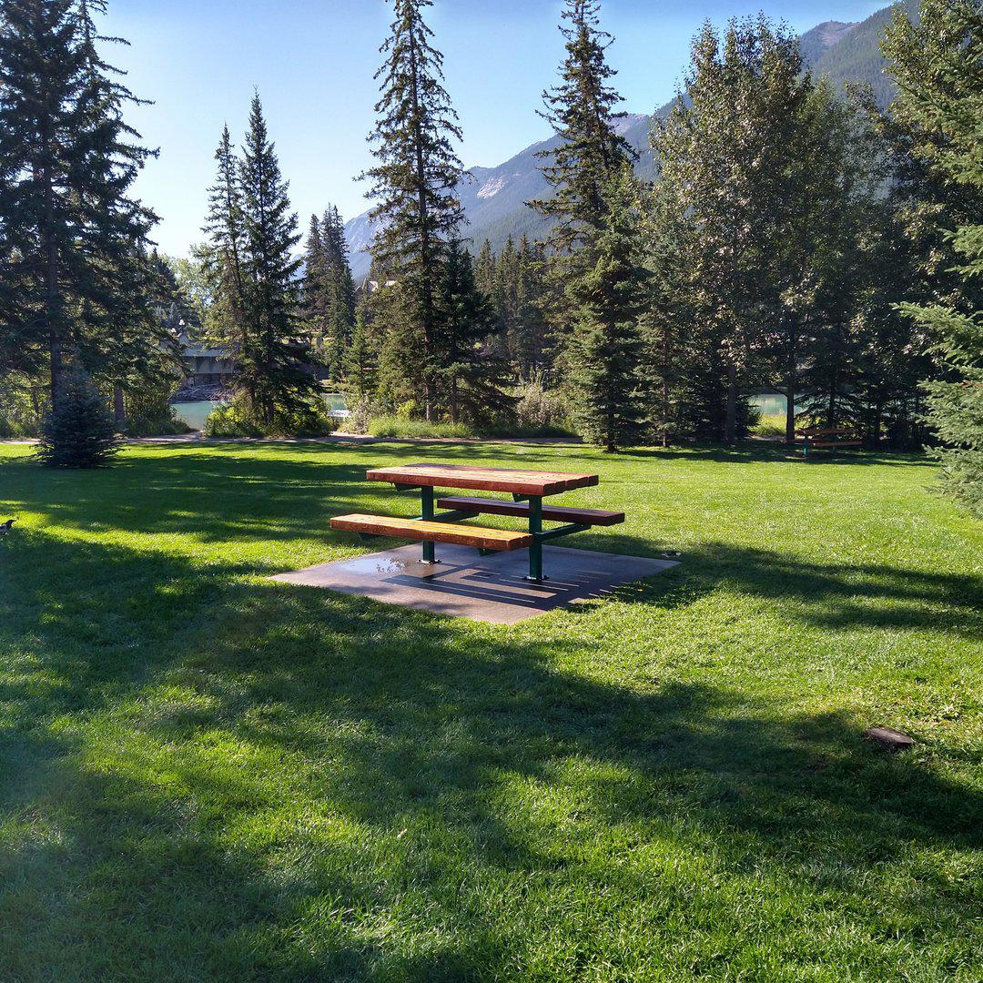Picnic table at Banff's Central Park