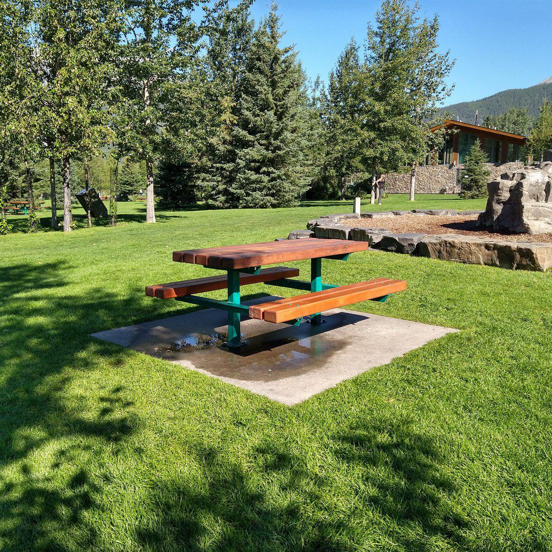 Picnic table at Banff's Central Park