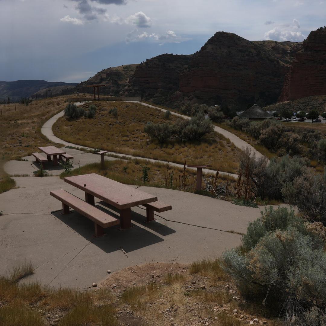 Picnic tables and a scenic view at Echo Canyon Rest Area